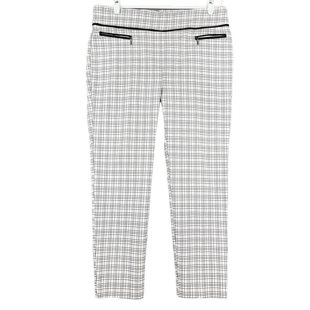 NWOT SOHO Women Ankle Pants Size PXL Pull-on Stretch High Rise Plaid White/Black